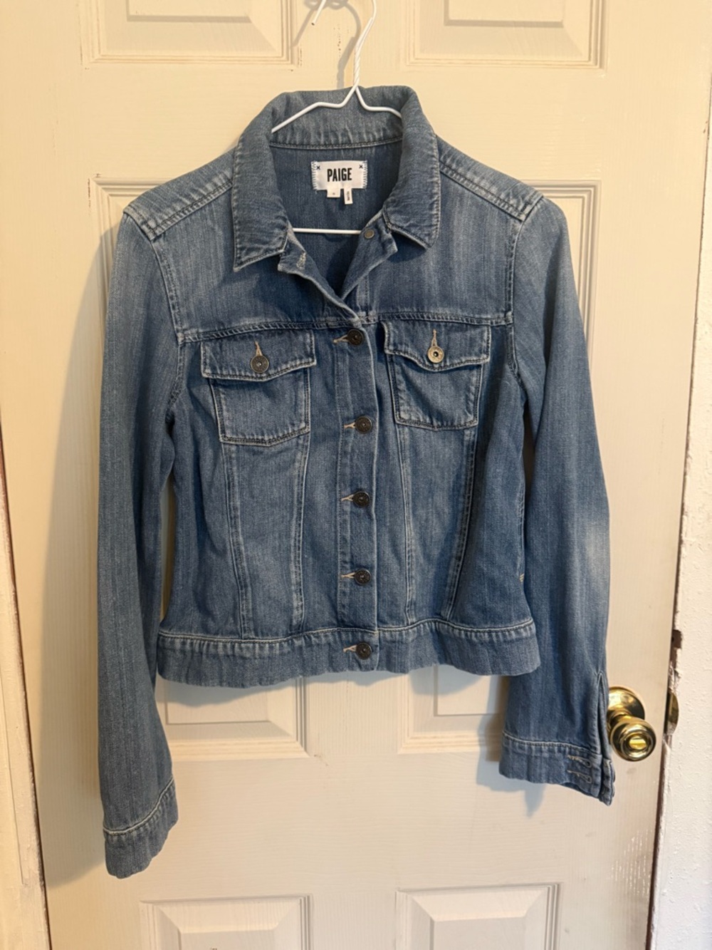 PAIGE Faded Blue Denim Trucker Jacket